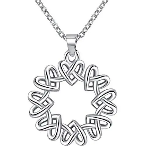 Jude Jewelers White Gold Plated Knotted Braid Heart Round Shape Pendent Statement Necklace Jude Jewelers White Gold Plated Knotted Braid Heart Round Shape Pendent Statement Necklace
