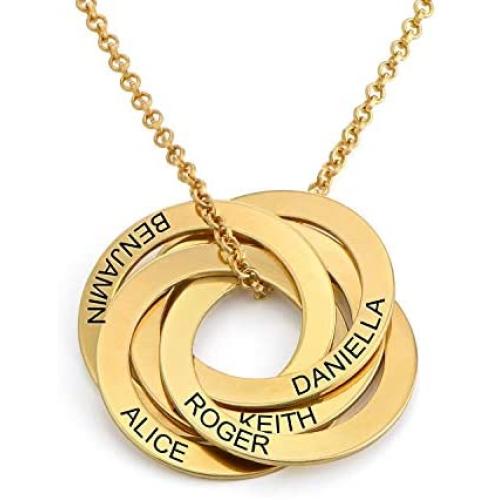 MyNameNecklace Custom Engraved Russian Ring Round Circle Necklace with 5 Rings for Women-Personalized Sterling Silver 925 Jewelry