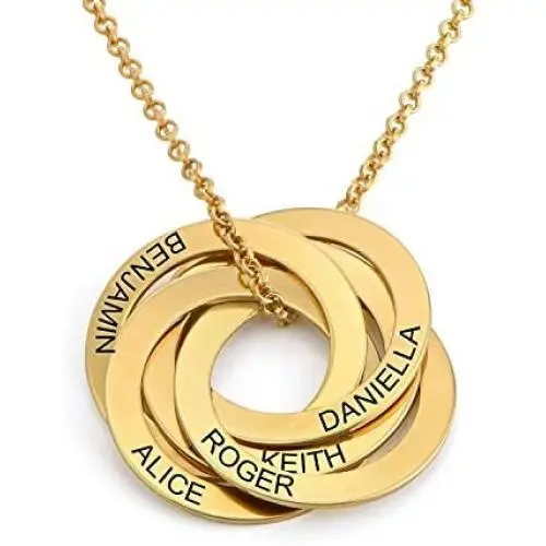 MyNameNecklace Custom Engraved Russian Ring Round Circle Necklace with 5 Rings for Women-Personalized Sterling Silver 925 Jewelry