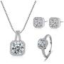 AILUOR 18K White Gold Plated Cubic Zirconia Crystal Rhinestone Halo Pendant Necklace Stud Earrings and Ring Bridal Wedding Jewelry Set Best Gift for Women Bridesmaids