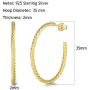Carleen 14K Gold Plated Sterling Silver Hoop Earrings Open Thick Cable Twisted Minimalist Fine Jewelry Earrings for Women Girls, Diameter 1.4 INCH