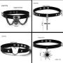yfstyle 4 Pcs Gothic Leather Choker Necklaces Bracelets for Women Girls Black PU Spike Layere Lock Necklaces Adjustable Double Layer O Ring Collar Heart Necklace Punk Jewelry Gifts