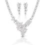 JanKuo Jewelry Rhodium Plated Prom Bridal Floral Graduated Marquise CZ Necklace Earrings Jewelry Set, 17''