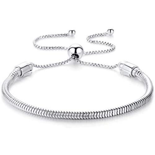 Authentic EvesCity 925 Silver Adjustable Twist On/Off Silver Bracelet fits Pandora Beads Charms