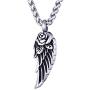 Mens Stainless Steel Cremation Jewelry Ashes Urn Necklace Rose Angel Wing Small Pendant with 24 Inches Link Chain