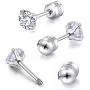 2 Pairs Stud Earrings Set,Hypoallergenic Double Round Cubic Zirconia 316L Stainless Steel Screw back Earrings for Men,Women,Boys & Girls