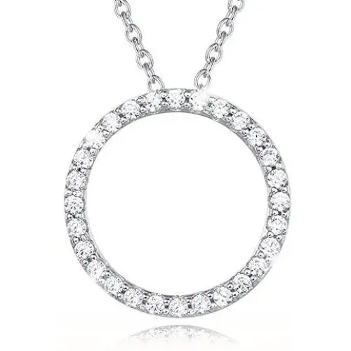Agvana Sterling Silver 5A Cubic Zirconia CZ Small Open Eternity Circle Dainty Pendant Necklace Earrings Birthday Anniversary Jewelry Gifts for Women Girls Mom Wife Lover Her, 16+2 Inch