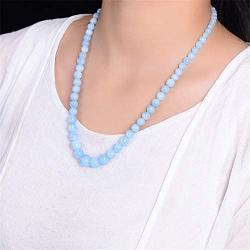 DUOVEKT Genuine Natural Blue Aquamarine Long Chains Necklace for Women Man Lady Crystal Round Beads Jewelry AAAAA 5mm-12mm