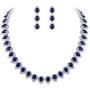 EleQueen Womens Silver-Tone Full Prong Cubic Zirconia Teardrop Bridal Necklace Earrings Set Sapphire Color