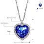 NEOGLORY Blue Crystals Heart Love Shaped Necklaces Jewelry, Heart of The Ocean Necklace from Titanic Crystal Pendant for Women Gift 18+2inch