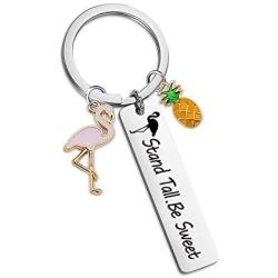 SIDIMELO Pineapple Jewelry Pineapple Keychain Stand Tall Be Sweet Keychain Flamingo Jewelry Tropical Inspirational Gift Pineapple Themed Gifts Stay Positive