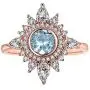 JIANGYUE Rose Gold Plated Blue Spinel Rings for Women Birthstone Rings for Girls White Cubic Zirconia Cocktail Rings Mothers Day Jewelry Gifts Size 5 6 7 8 9 10
