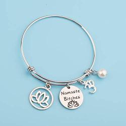 PENQI Yoga Bracelet Yoga Lover Gift Namaste Bitches Bracelet Lotus Flower Jewelry Om Symbol Jewelry Yoga Gift for Yoga Enthusiast Yoga Teacher
