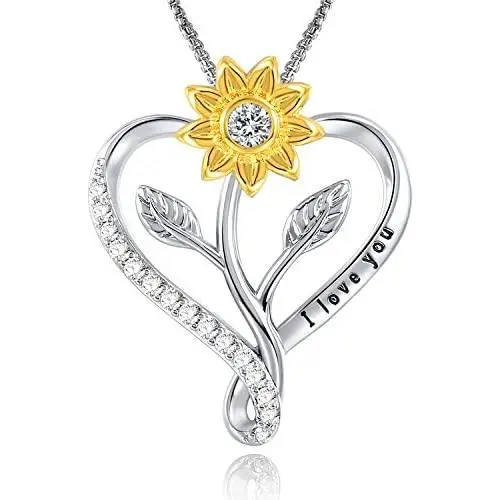 SNZM Heart Sunflower Pendant Necklace for Women Girlfriend Christmas Jewelry I Love You Necklace for Mom Wife SNZM Heart Sunflower Pendant Necklace for Women Girlfriend Christmas Jewelry I Love You Necklace for Mom Wife