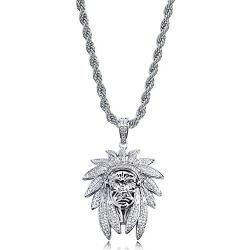 TOPGRILLZ 14K Gold Plated Iced Out CZ Chief Chain Pendant Necklace for Men and Women Fashion Novelty Jewelry