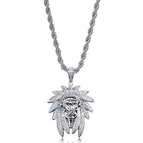 TOPGRILLZ 14K Gold Plated Iced Out CZ Chief Chain Pendant Necklace for Men and Women Fashion Novelty Jewelry TOPGRILLZ 14K Gold Plated Iced Out CZ Chief Chain Pendant Necklace for Men and Women Fashion Novelty Jewelry