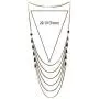 COOLSTEELANDBEYOND Black Gold Party Necklace Waterfall Multi-Strand Long Chains with Rhinestones Crystal Beads Charms