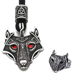 Viking Mask Wolf Necklaces Wolf Face Mask Animals Pendant Wax Rope Waterproof Strand Cable Coyote Wolves Ring Adjustable for Men Women Wolf Head Charm Nordic Jewelry Set