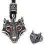 Viking Mask Wolf Necklaces Wolf Face Mask Animals Pendant Wax Rope Waterproof Strand Cable Coyote Wolves Ring Adjustable for Men Women Wolf Head Charm Nordic Jewelry Set