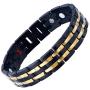COOLSTEELANDBEYOND Exquisite Stainless Steel Mens Magnetic Bracelet Gold Black with Magnets and Free Link Removal Tool