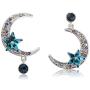 Richapex S925 Sterling Silver Earrings,Crystal Dangle Earrings Moon and Star Asymmetric Drop Earrings for Women Girls