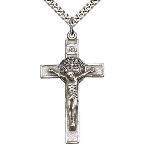 Heartland Mens Sterling Silver St. Benedict Crucifix Pendant USA Made