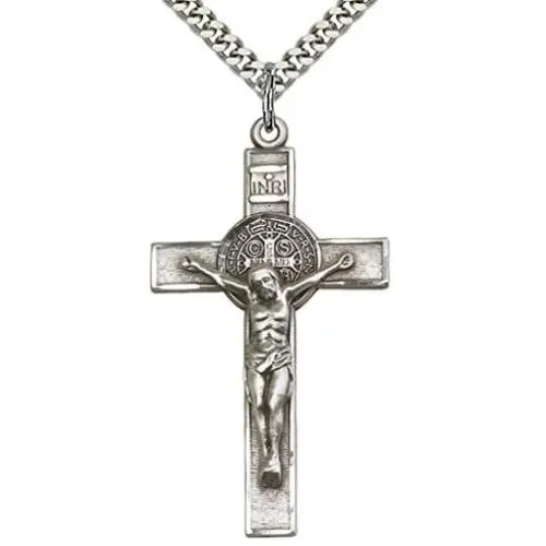Heartland Mens Sterling Silver St. Benedict Crucifix Pendant USA Made