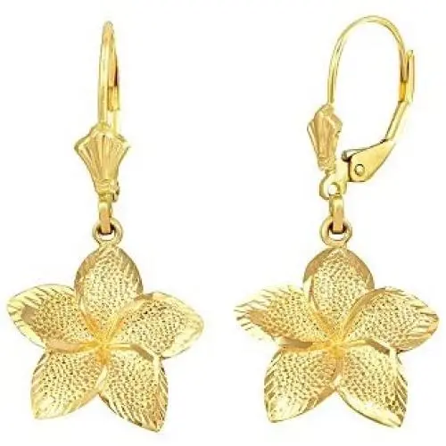 Textured 10k Gold Hawaiian Flower Plumeria Dangle Earrings (Small) Textured 10k Gold Hawaiian Flower Plumeria Dangle Earrings (Small)