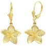 Textured 10k Gold Hawaiian Flower Plumeria Dangle Earrings (Small)