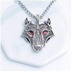 Red Eyes Wolf Head Amulet Pendant, LOYEH Alloy Norse Animal Viking Power Norse Necklace for Men Women Gift Jewelry 1.5 inches