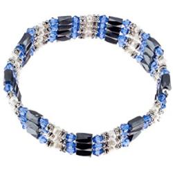 Magnetic Hematite Beaded Wrap Bracelet, Anklet or Necklace with Genuine Fresh Water Pearls & Blue Beads