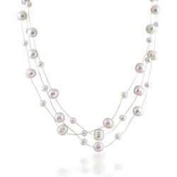 Shades of Grey Blue White Pink Multi Strand Fishing Line Freshwater Cultured Pearl Illusion Necklace For Women Wedding Bridesmaid Formal Party