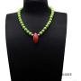 Turquoise Necklace 11.5-12mm Green Round Turquoise Beads Necklace with Coral Pendant 20''
