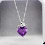 Uloveido Fashion Love Heart Pendant Necklace for Women White Gold Plated Purple Blue Heart Crystal Necklace for Girls Women Birthday N437