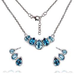 Real 925 Sterling Silver with Natural Sky Blue Tear-Drop Topaz Necklace & Earrings Set