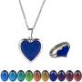 2 Pcs Temperature Sensing Color Changing Heart Locket Mood Pendant Necklace & Ring Colorful Transfer Womens Fashion Pendant Necklaces Stainless Steel Jewelry as Birthday for Women Girls