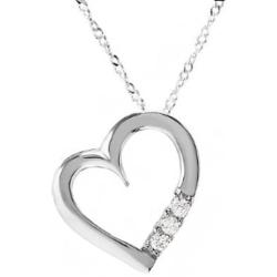 Dazzlingrock Collection 0.15 Carat (ctw) 3 Stone White Diamond Heart Pendant (Silver Chain Included), Sterling Silver