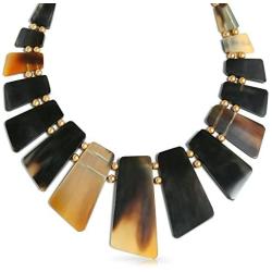 Bling Jewelry Natural Buffalo Horn Boho Tribal Fan Bib Collar Statement Necklace for Woman Adjustable