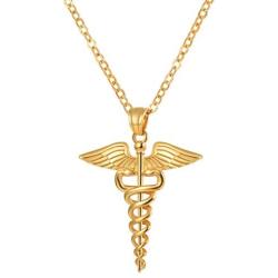 Ineffable Stainless Steel Retro Double Snakeskin Medical Rescue Logo Pendant Angel Wing Pendant Necklace