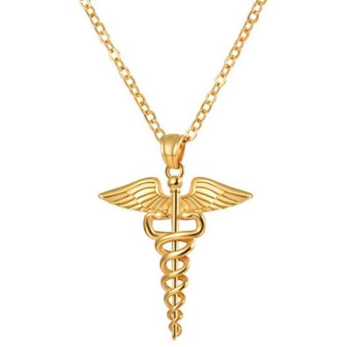 Ineffable Stainless Steel Retro Double Snakeskin Medical Rescue Logo Pendant Angel Wing Pendant Necklace