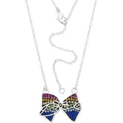 Jojo Siwa Jewelry for Girls, Silver Plated Rainbow Crystal Bow Pendant Necklace, 16'' Chain with 3” Extender