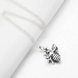 YFN Bee Necklace Sterling Silver Bumble Bee Queen Bee Bumblebee Honeycomb Pendant Necklace