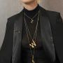 FOCALOOK Small Bamboo Initial Letter Pendant Necklace 18K Gold Plated Choker Necklaces for Women 14-16 Inch Adjustable