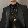 FOCALOOK Small Bamboo Initial Letter Pendant Necklace 18K Gold Plated Choker Necklaces for Women 14-16 Inch Adjustable