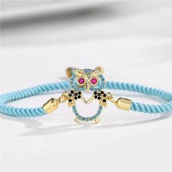 Trendy Blue Handmade Life Tree Rope String Bracelet Gold Cute Lovely Owl Charm Bracelet Turquoise Inlay Jewelry Female