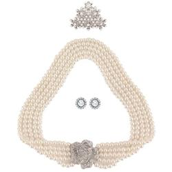 Utopiat flapper costume jewelry set-Audrey Hepburn Breakfast at Tiffanys Bridal Pearl Jewelry Set for Flapper Vintage Costume, silver, Large