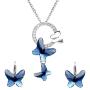 EleQueen 925 Sterling Silver Butterfly Denim Blue Pendant Necklace Stud Earrings Jewelry Set Made with Crystals