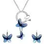 EleQueen 925 Sterling Silver Butterfly Denim Blue Pendant Necklace Stud Earrings Jewelry Set Made with Crystals