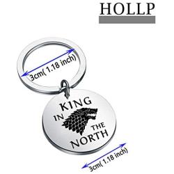 HOLLP GOT Inspired Jewelry House Stark Gift King in The North Keychain Gift for GOT Fans