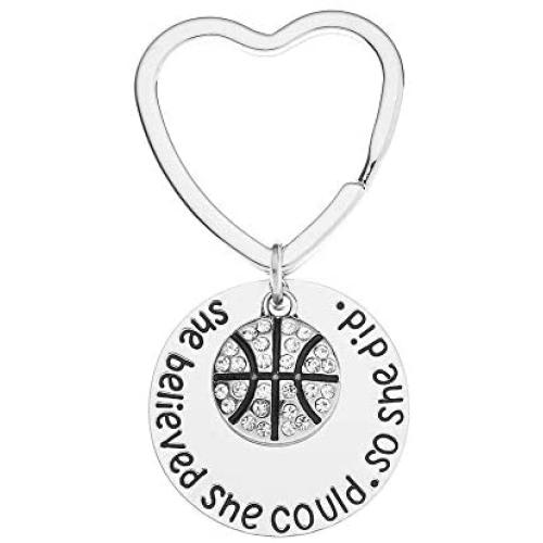 Sportybella Basketball Keychain- Basketball Gift- Basketball She Believed She Could So She Did Jewelry for Girls, Perfect Basketball Gift for Players